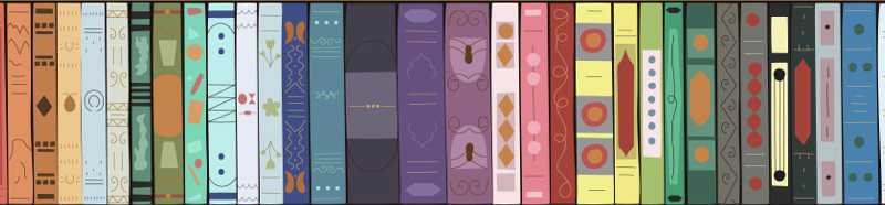 decorative banner, row of colorful books